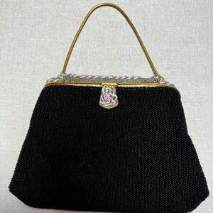 Vintage 1950s French Black Caviar Beaded Evening Bag